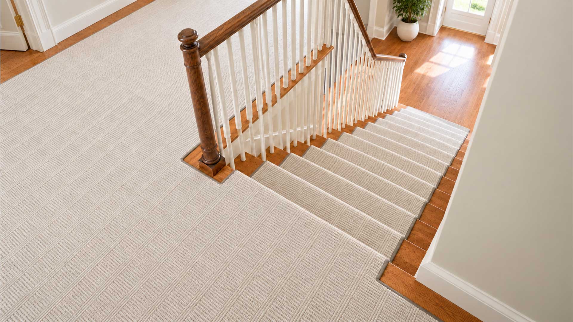 Custom stair runners enhancing the architecture of a Montreal home